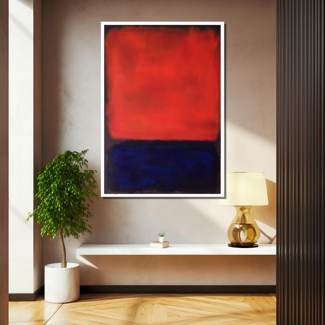 Vivid Red Over Dark Navy Blocks Minimalist Abstract Art Poster - Image 2