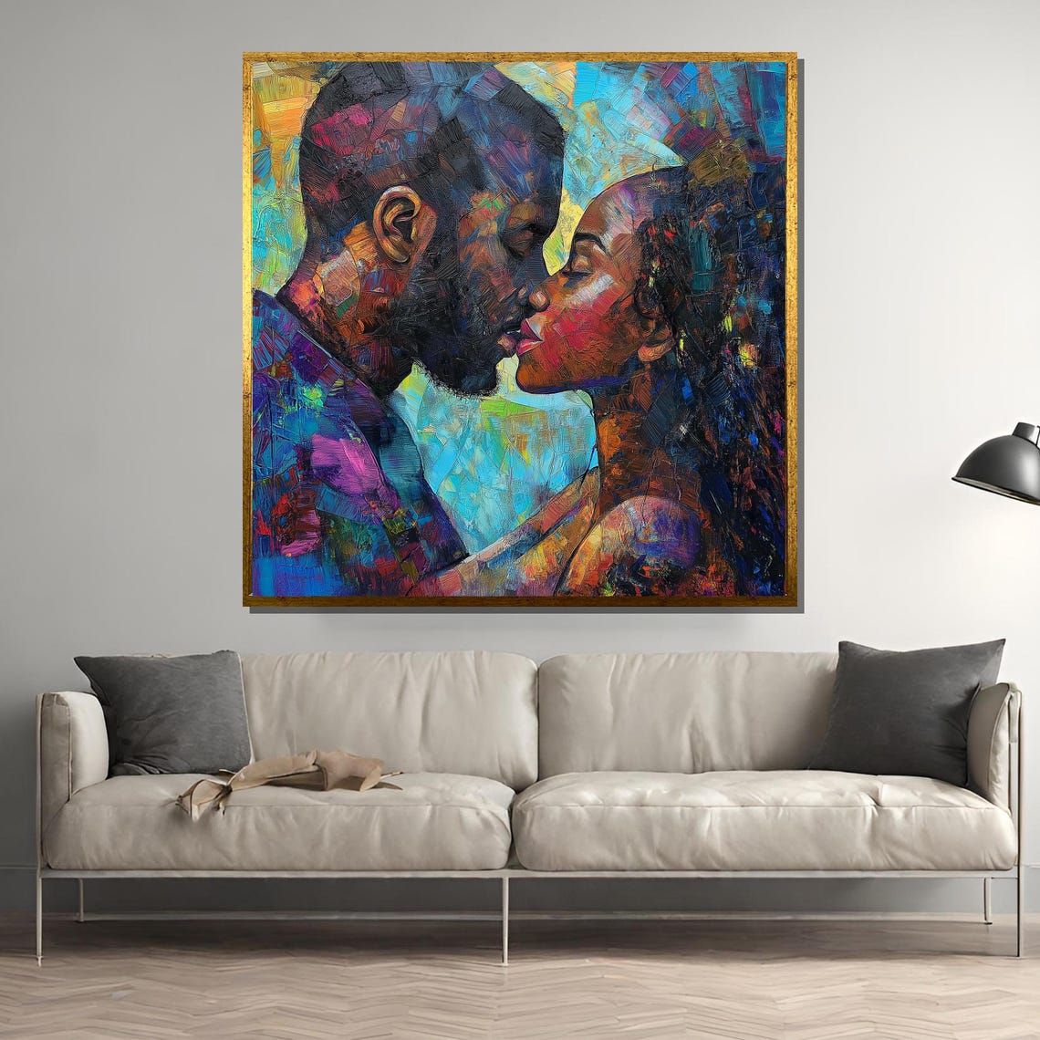 Colorful Impasto Lovers Sharing A Tender Kiss Painting Poster
