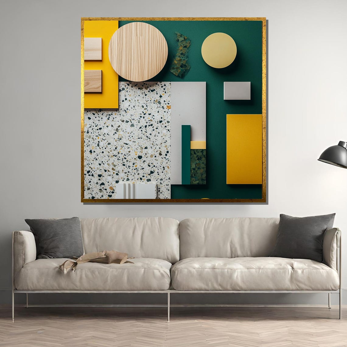 Modern Green and Yellow Geometric Terrazzo Composition Poster