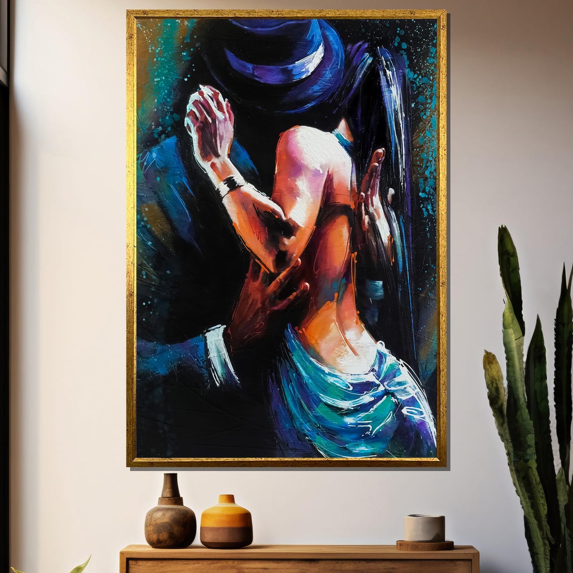 Passionate Dance Embrace Painting Expressive Artwork Gift For Dance Lovers And Modern Home Decor