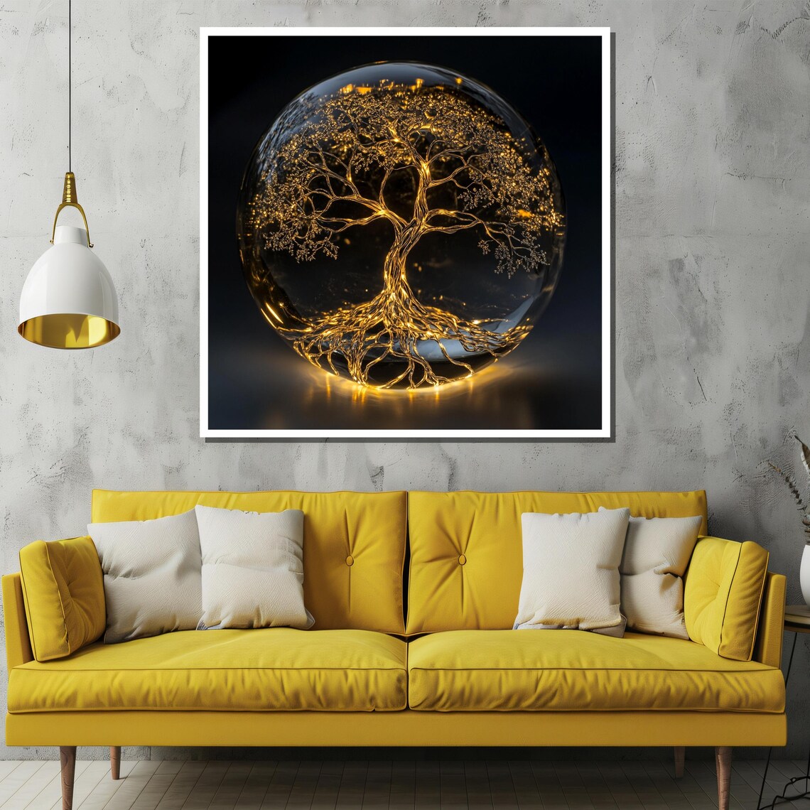 Golden Tree of Life Glowing Inside Dark Glass Sphere Art Poster - Image 2