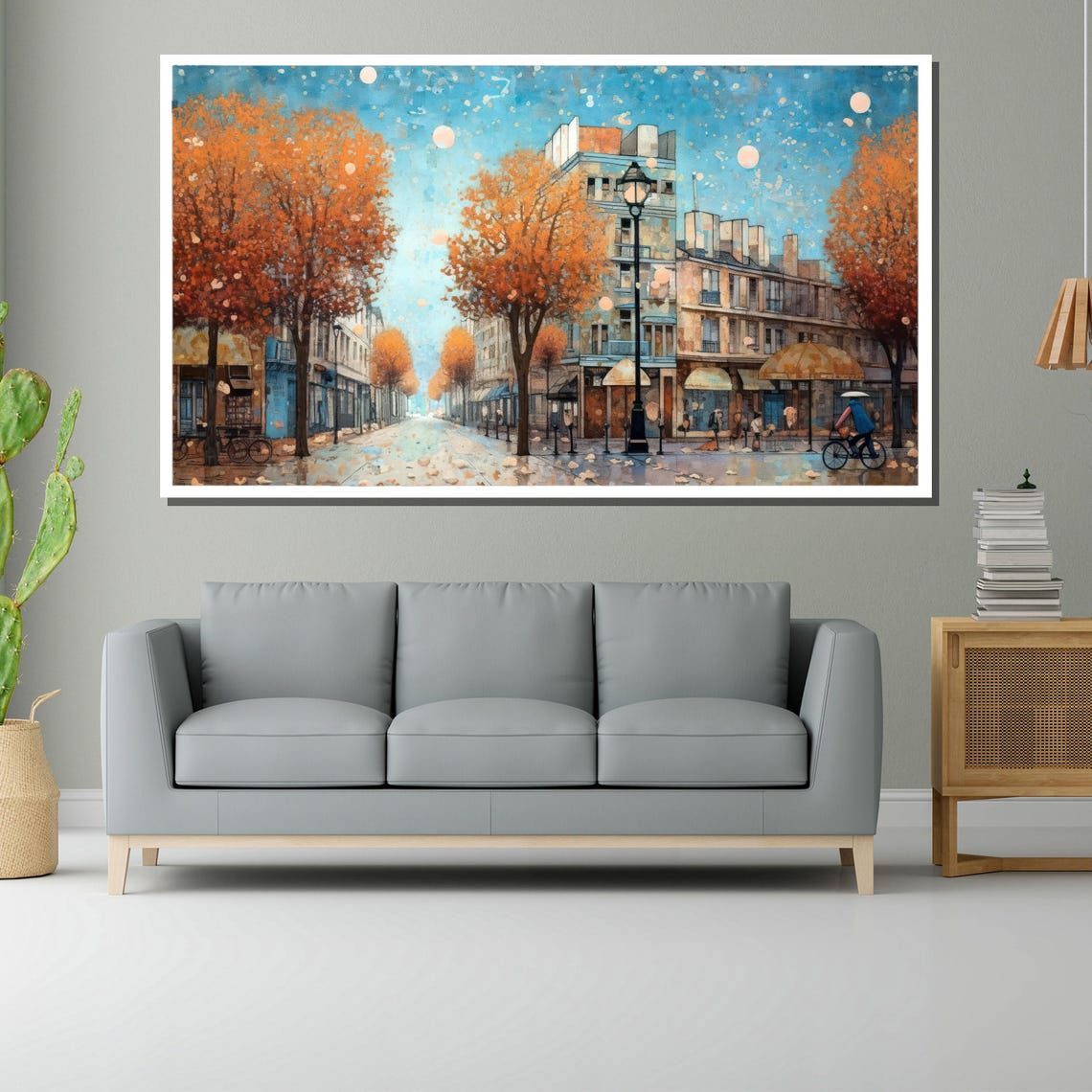 Parisian Autumn Street Orange Trees Bicycle Cityscape Poster - Image 2