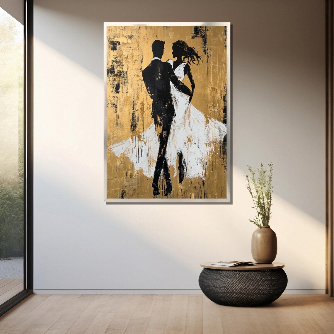 Golden Dancing Couple Silhouette Romantic Love Story Wall Poster - Image 3