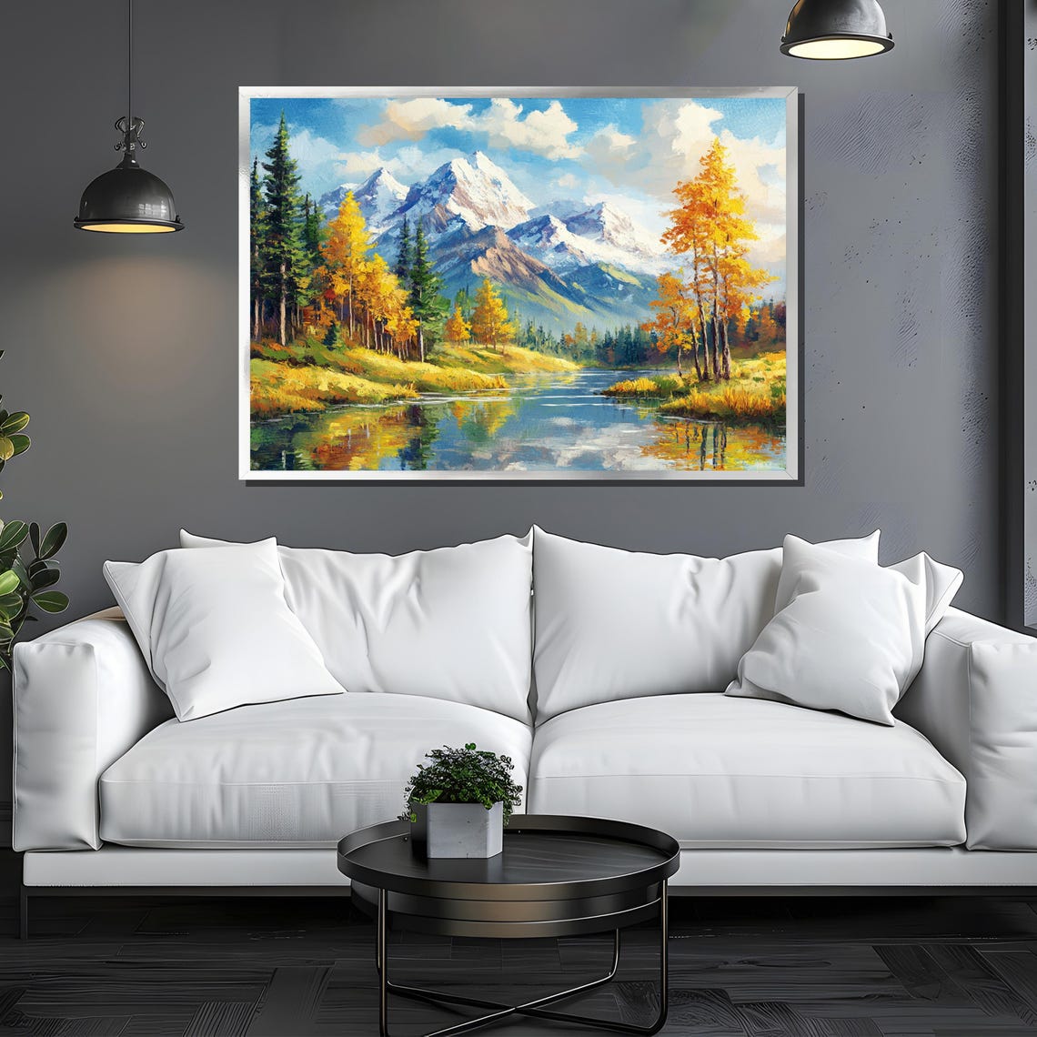 Autumn Mountain Lake With Snow Capped Peaks Landscape Art Poster - Image 3