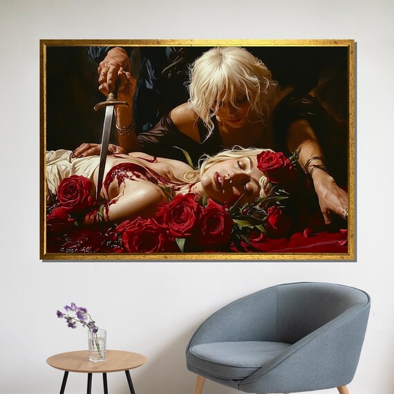 Dramatic Baroque Dagger and Red Roses Dark Romantic Theater Poster