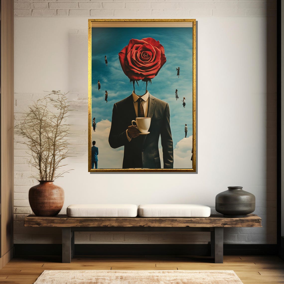 Surreal Rose Headed Businessman Holding a Coffee Cup Art Poster - Image 5