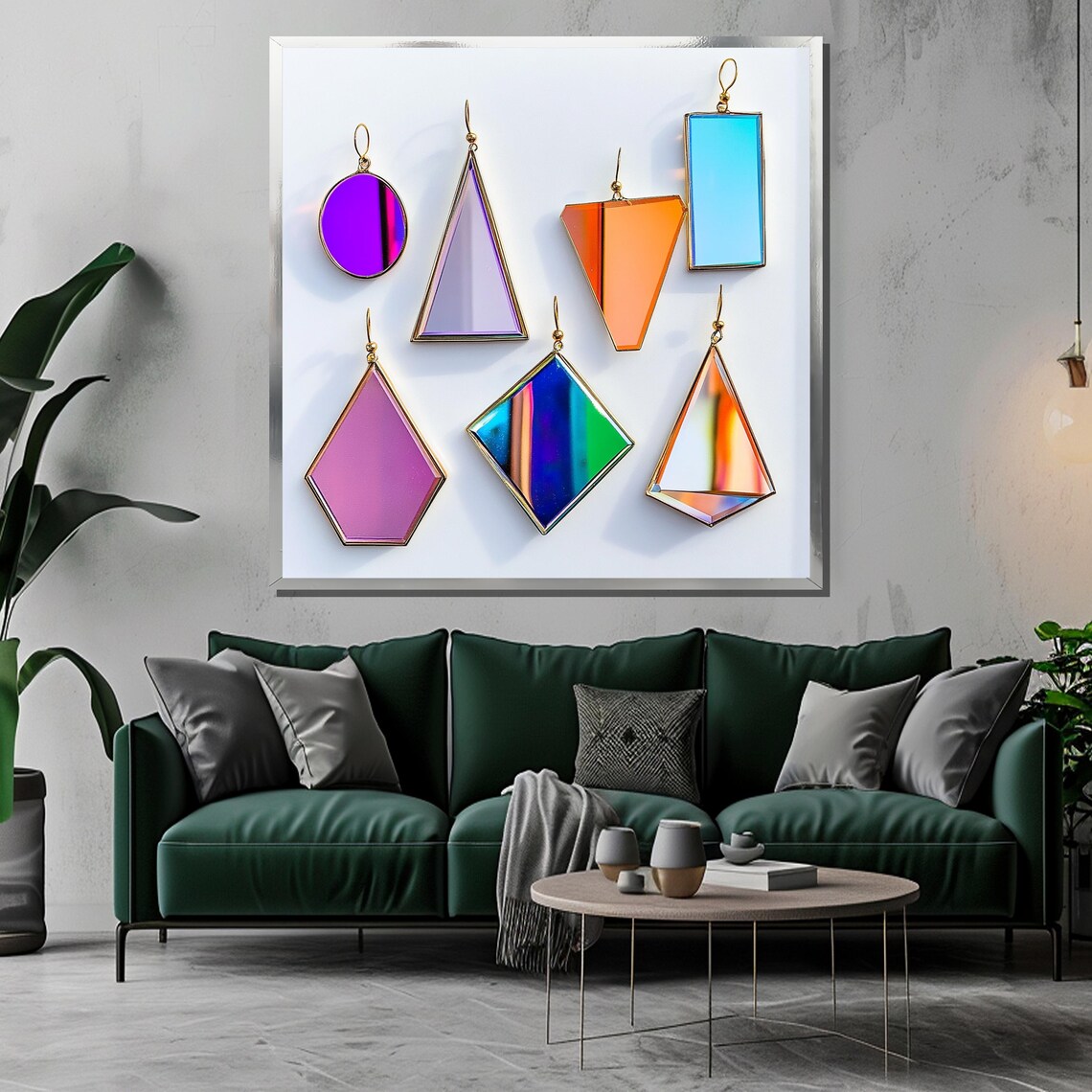 Geometric Iridescent Mirror Earrings Colorful Statement Jewelry Wall Art - Image 3