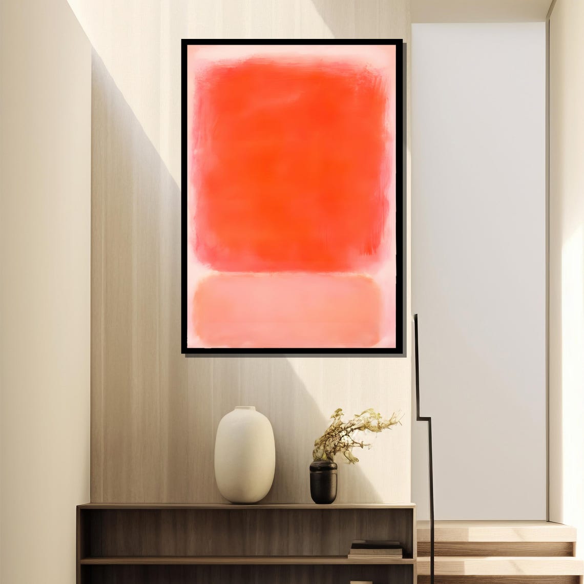 Radiant Orange Over Soft Pink Layers Modern Abstract Art Poster - Image 4