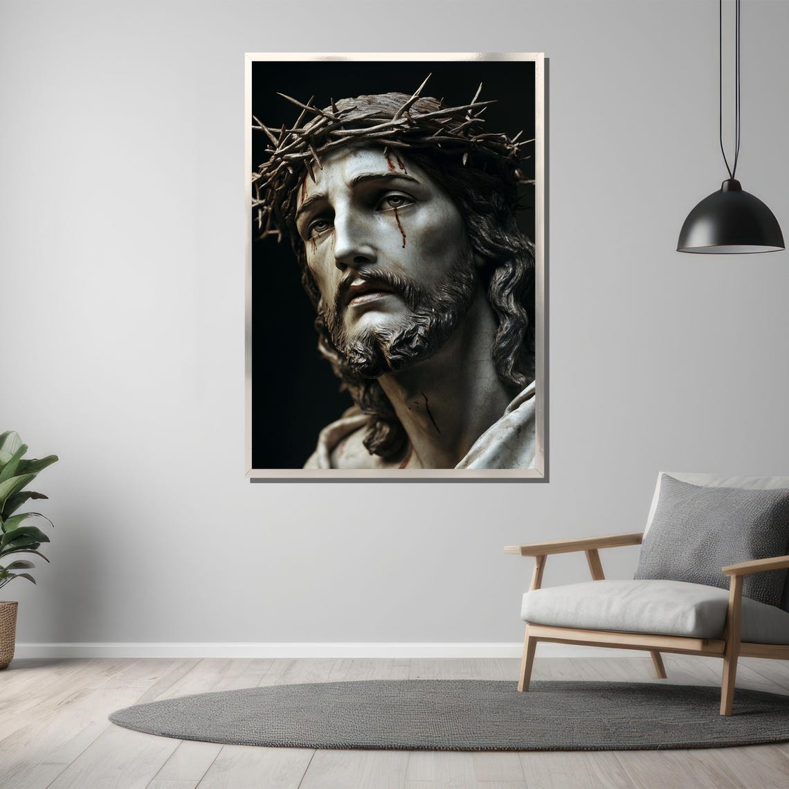 Jesus Wearing Crown of Thorns Dramatic Dark Devotional Poster - Image 3