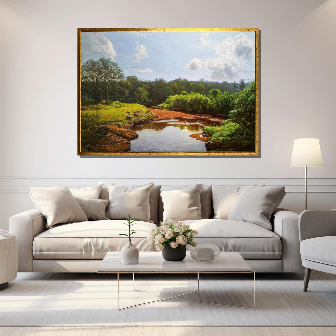 Tranquil River Landscape Painting Serene Forest And Reflection Art Gift For Nature And Outdoor Enthusiasts - Image 5