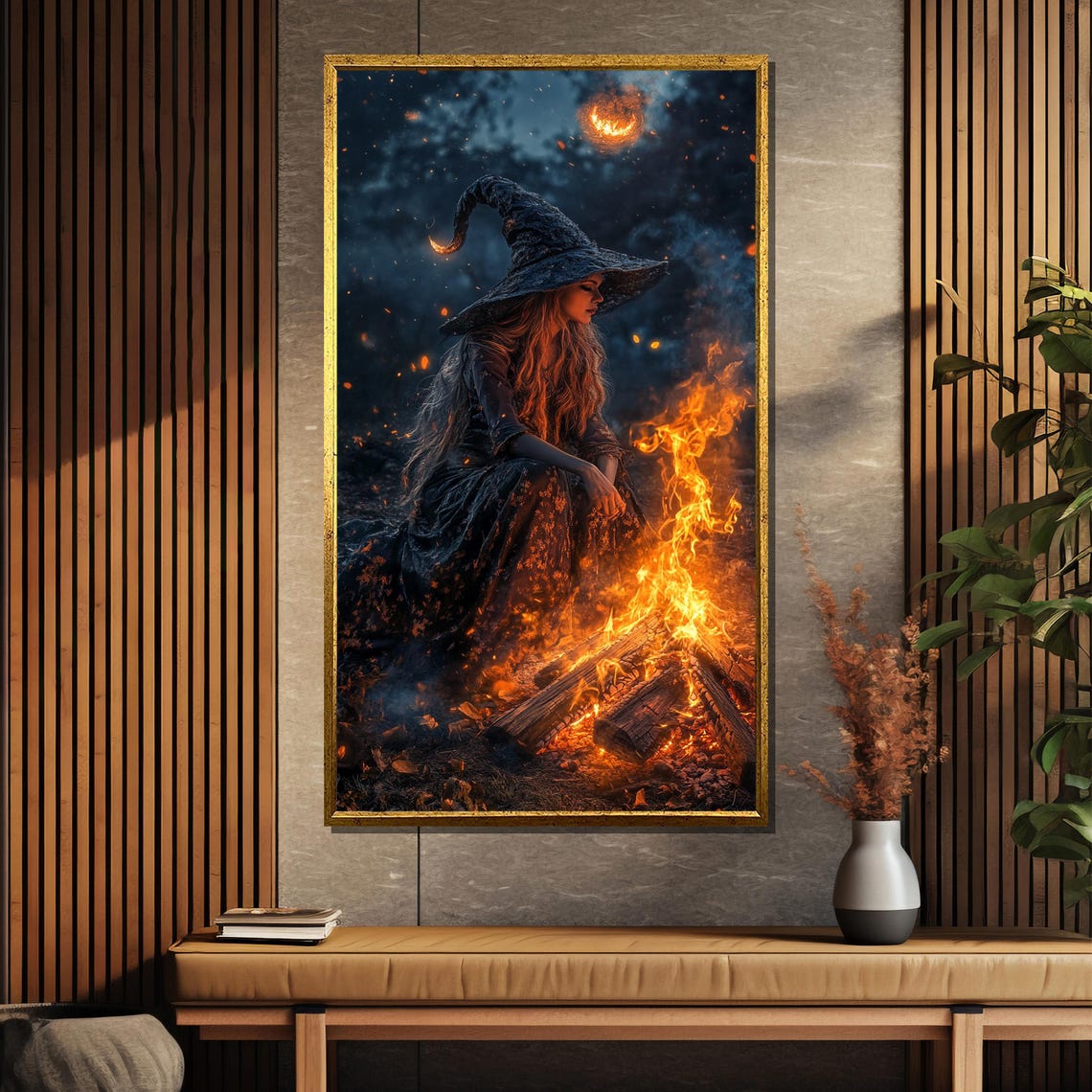 Fire Witch Beside Campfire Night Flames Mystical Fantasy Poster - Image 5
