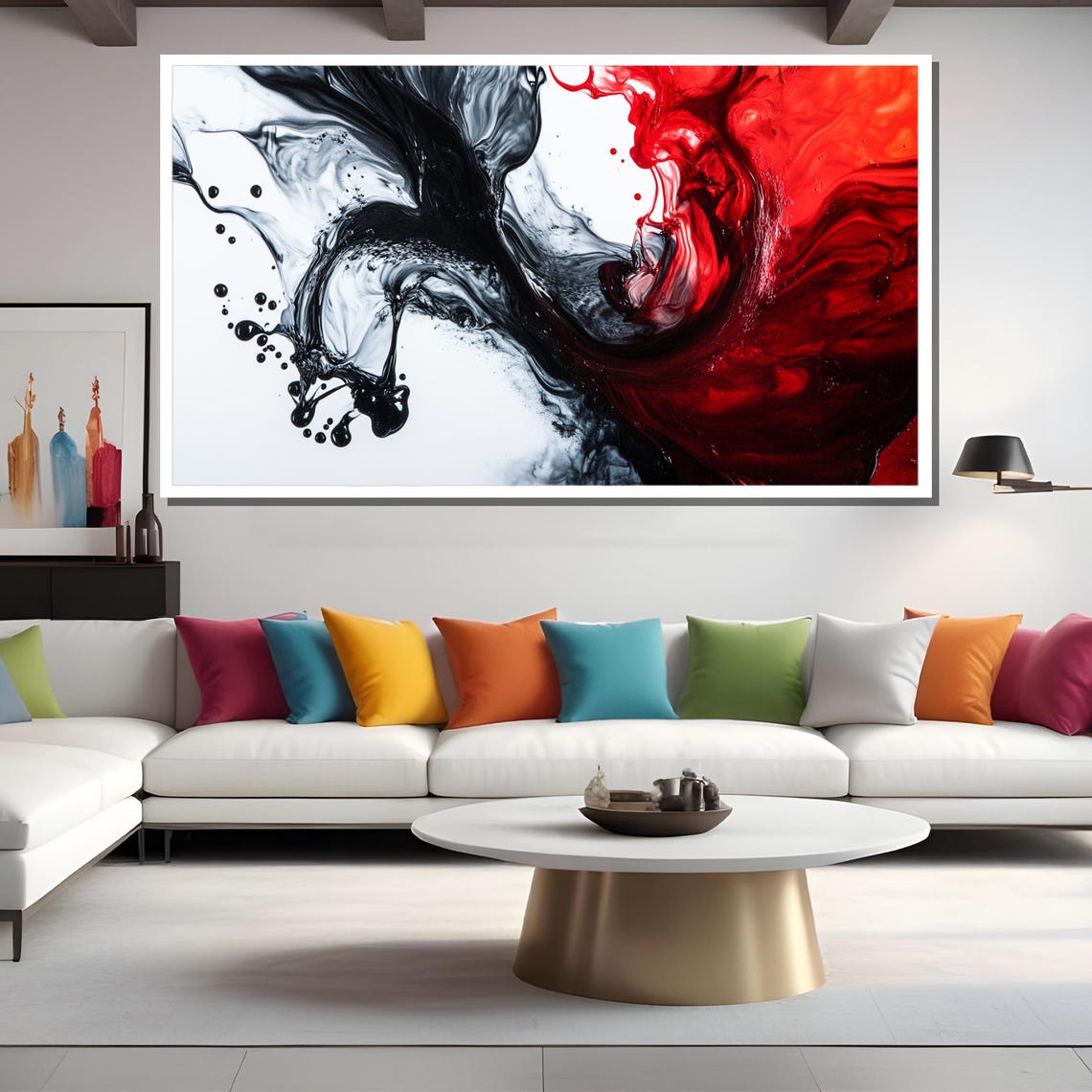 Dynamic Black And Red Fluid Art Painting Modern Art Gift For Bold Wall Decor - Image 2