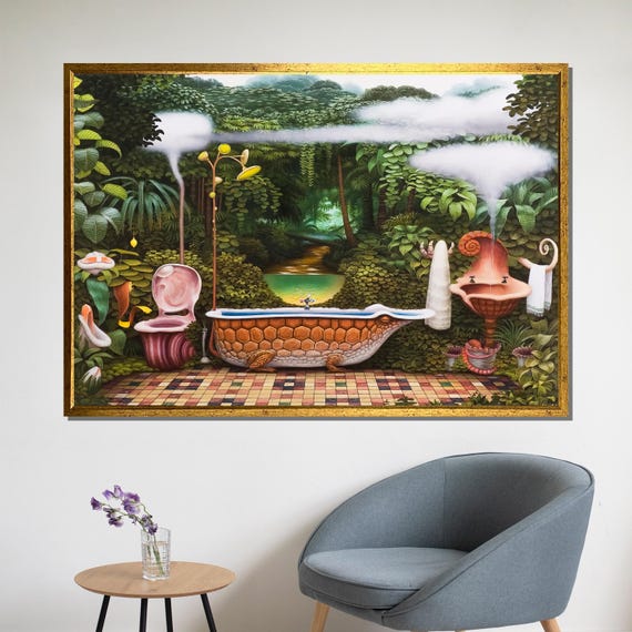 Surreal Jungle Bathroom Painting Whimsical Nature Themed Artwork For Unique Home Dcor And Creative Gift Ideas