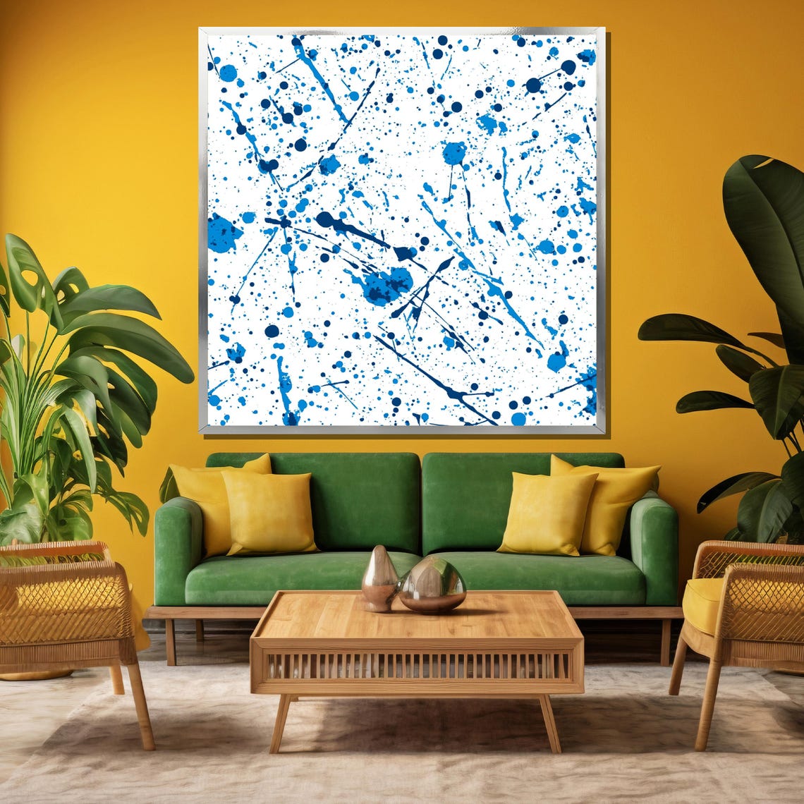 Blue And White Splatter Paint On Minimalist Abstract Airy Art Poster - Image 3