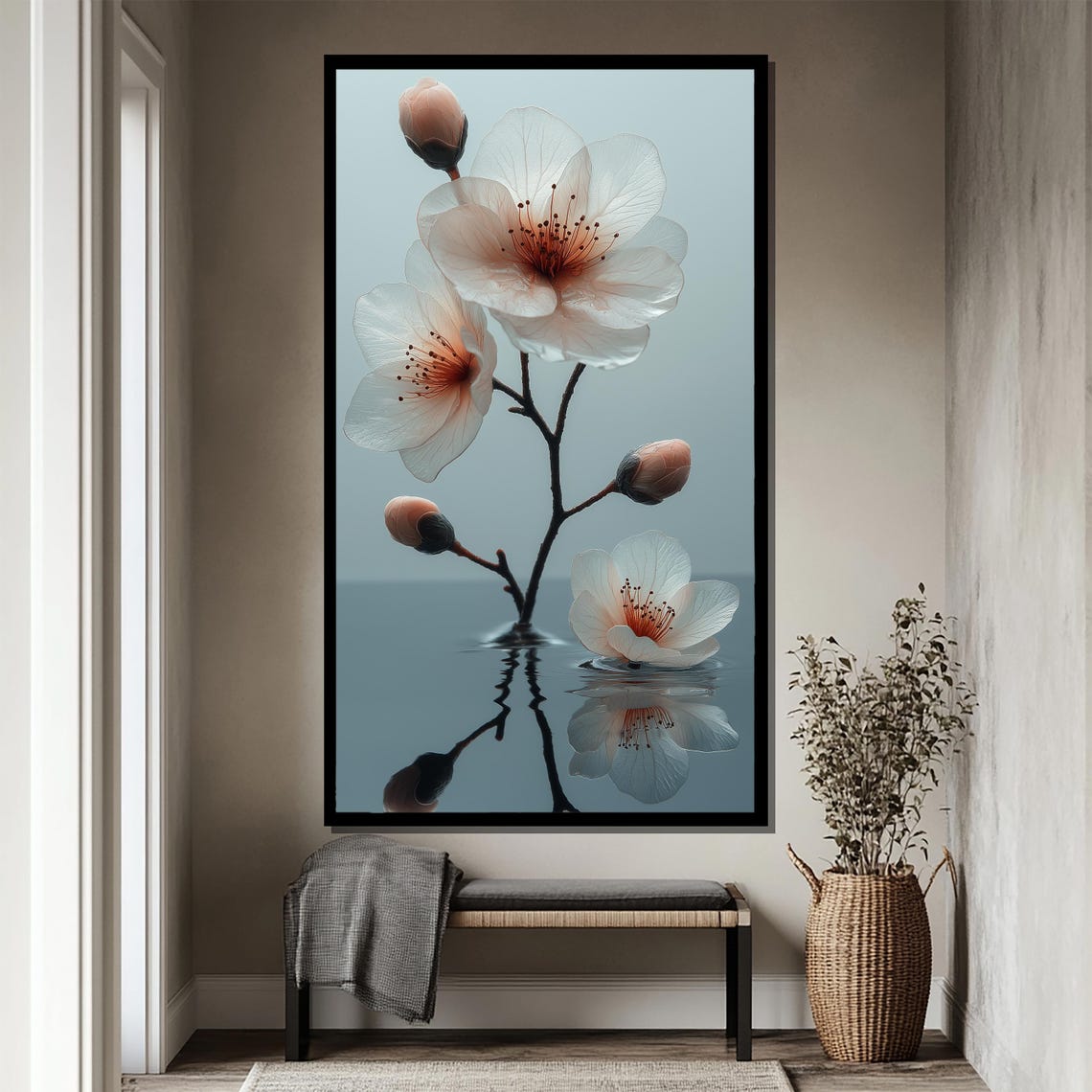 Translucent Blush Blossoms Reflected in Calm Water Floral Poster - Image 4