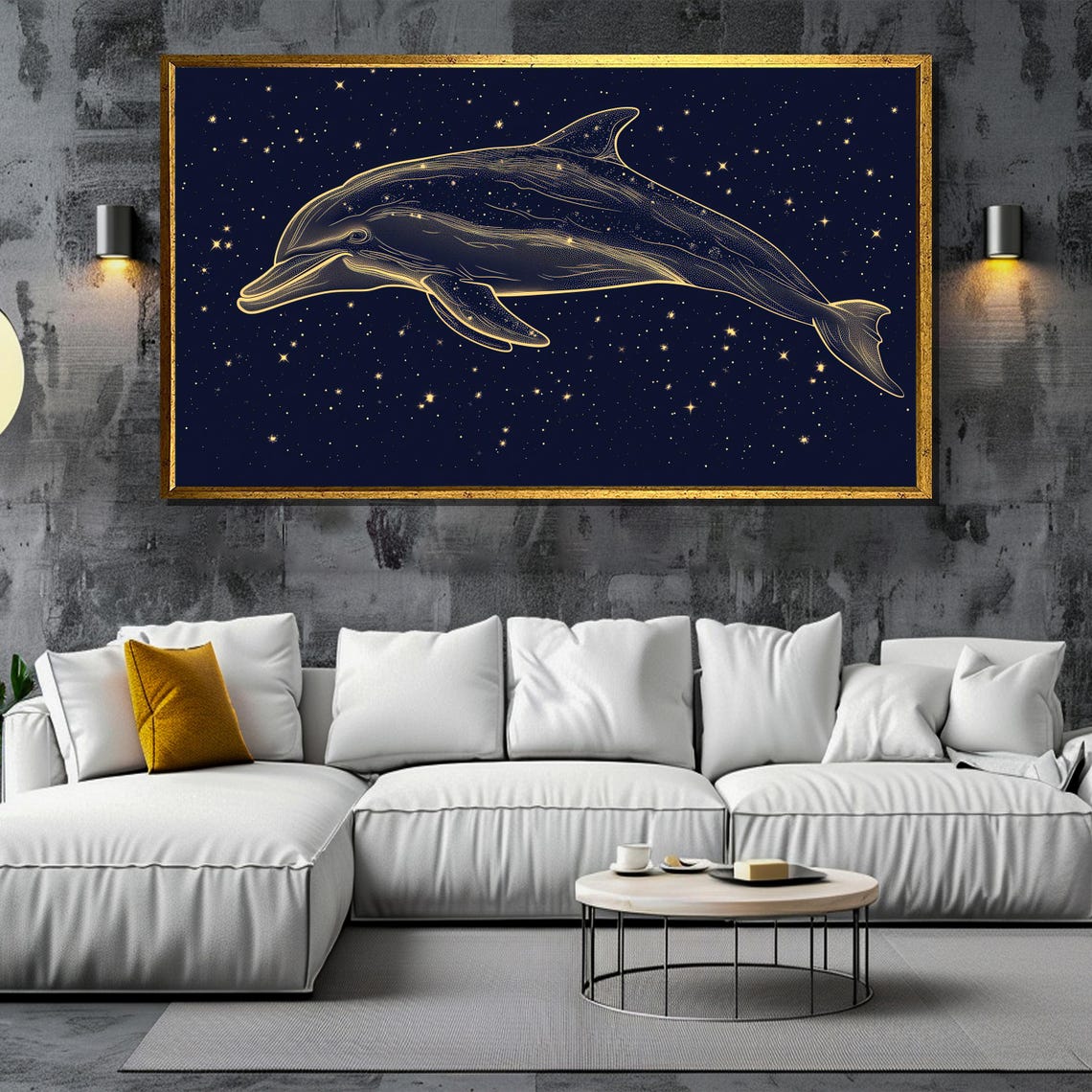 Golden Dolphin Constellation on a Starry Night Sky Art Poster - Image 5