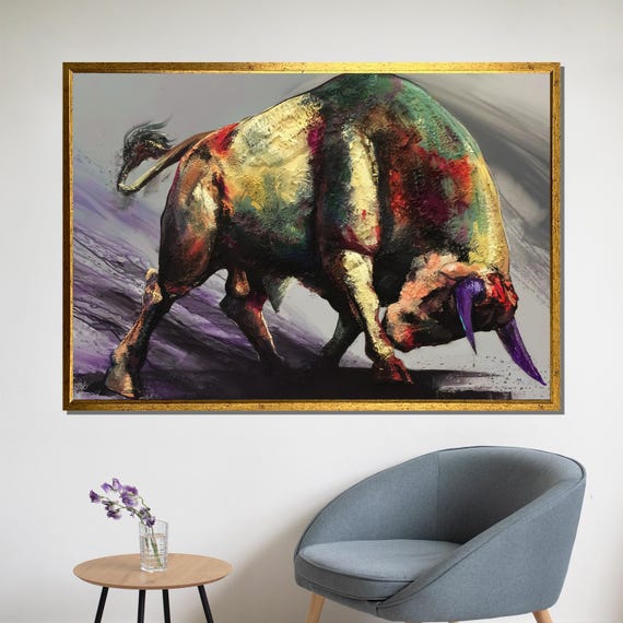 Abstract Bull Painting With Bold Textures And Vibrant Colors Unique Gift For Art Lovers And Home Decor Enthusiasts