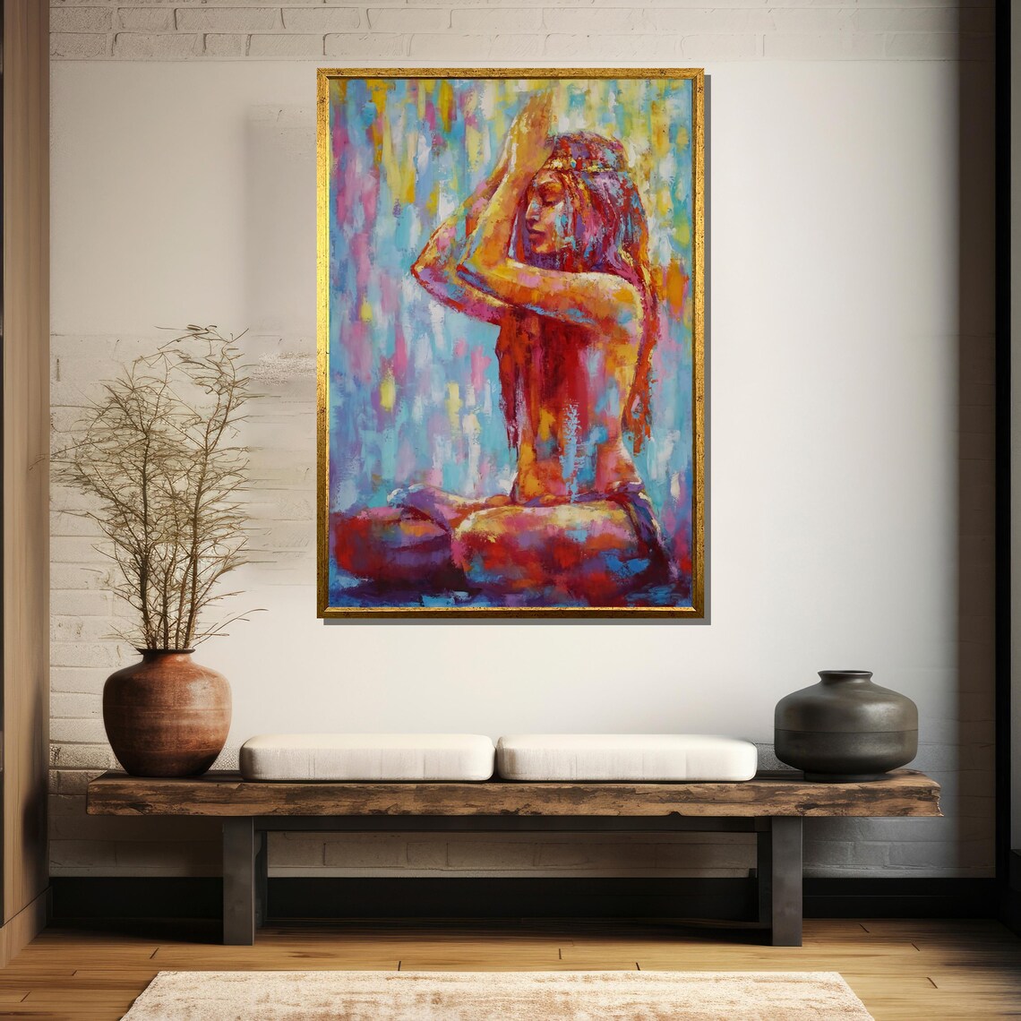 Colorful Abstract Woman Meditating In Prayer Pose Vibrant Zen Poster - Image 5