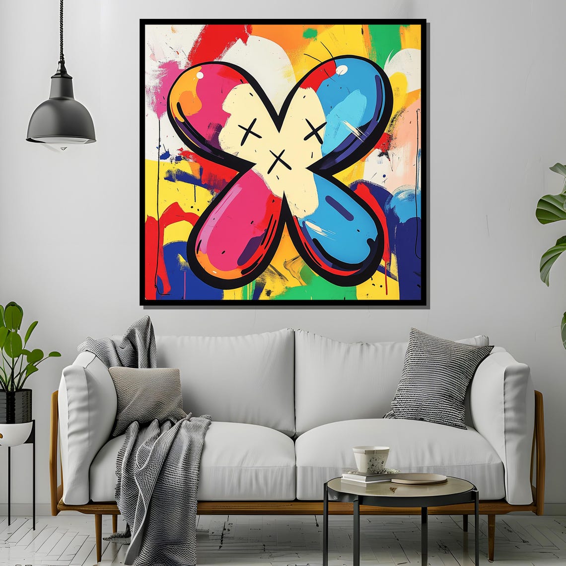KAWS-Inspired X-Eyed Flower Character Pop Art in Bright Colors Poster - Image 4