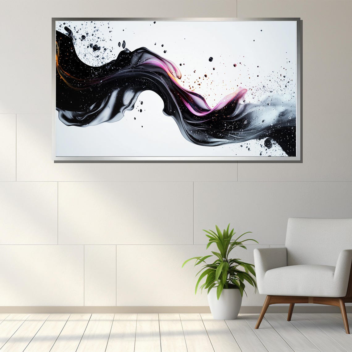 Black And Pink Fluid Ink Splash On Minimalist White Background Poster - Image 3