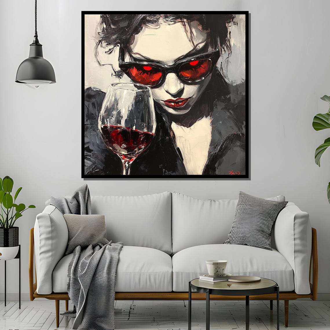 Femme Fatale With Red Sunglasses Dark Noir Wine Glass Poster - Image 4