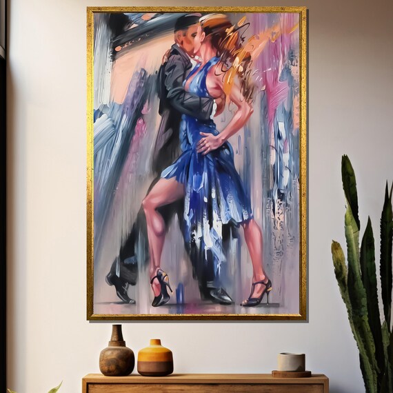 Romantic Tango Couple Dancing Painting In Soft Blue Tones Poster