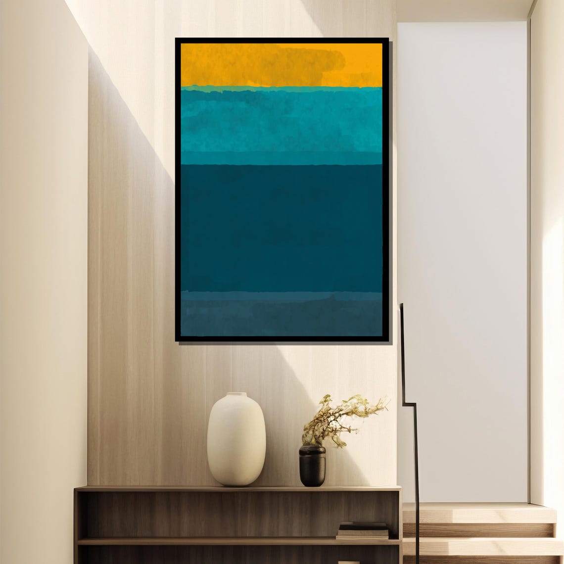 Abstract Color Block Painting Bold Yellow And Teal Design Perfect Modern Art Gift For Home Decor - Image 4