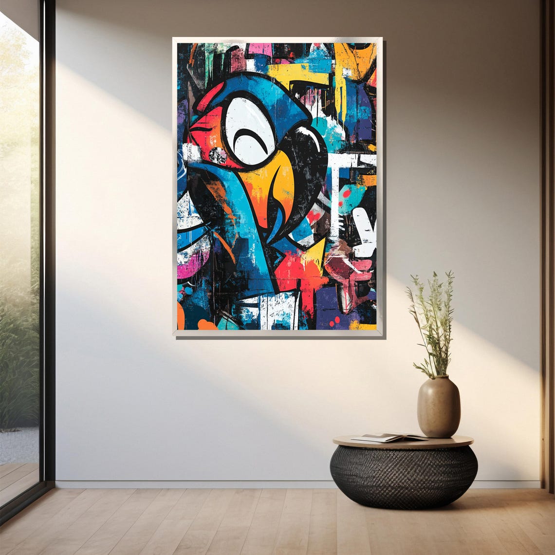 Graffiti Parrot Head in Blue Red and Yellow Street Art Bird Poster - Image 3