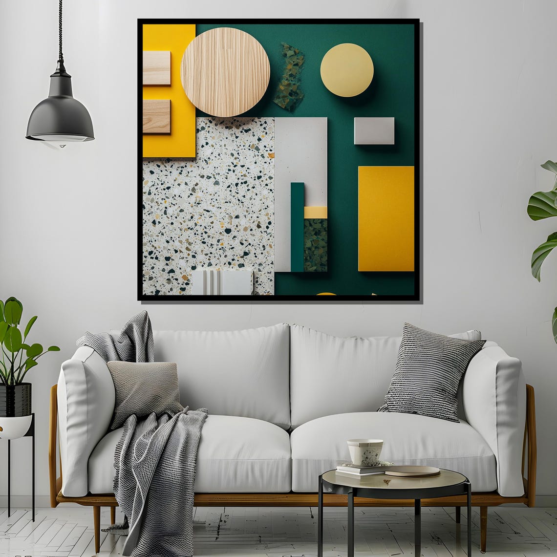 Modern Geometric Painting Abstract Wall Art In Green And Yellow Minimalist Home Decor Unique Gift For Art Lovers - Image 4