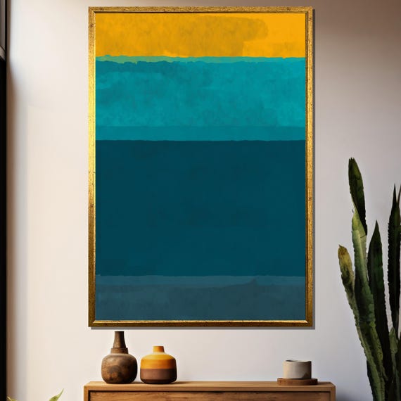 Abstract Color Block Painting Bold Yellow And Teal Design Perfect Modern Art Gift For Home Decor
