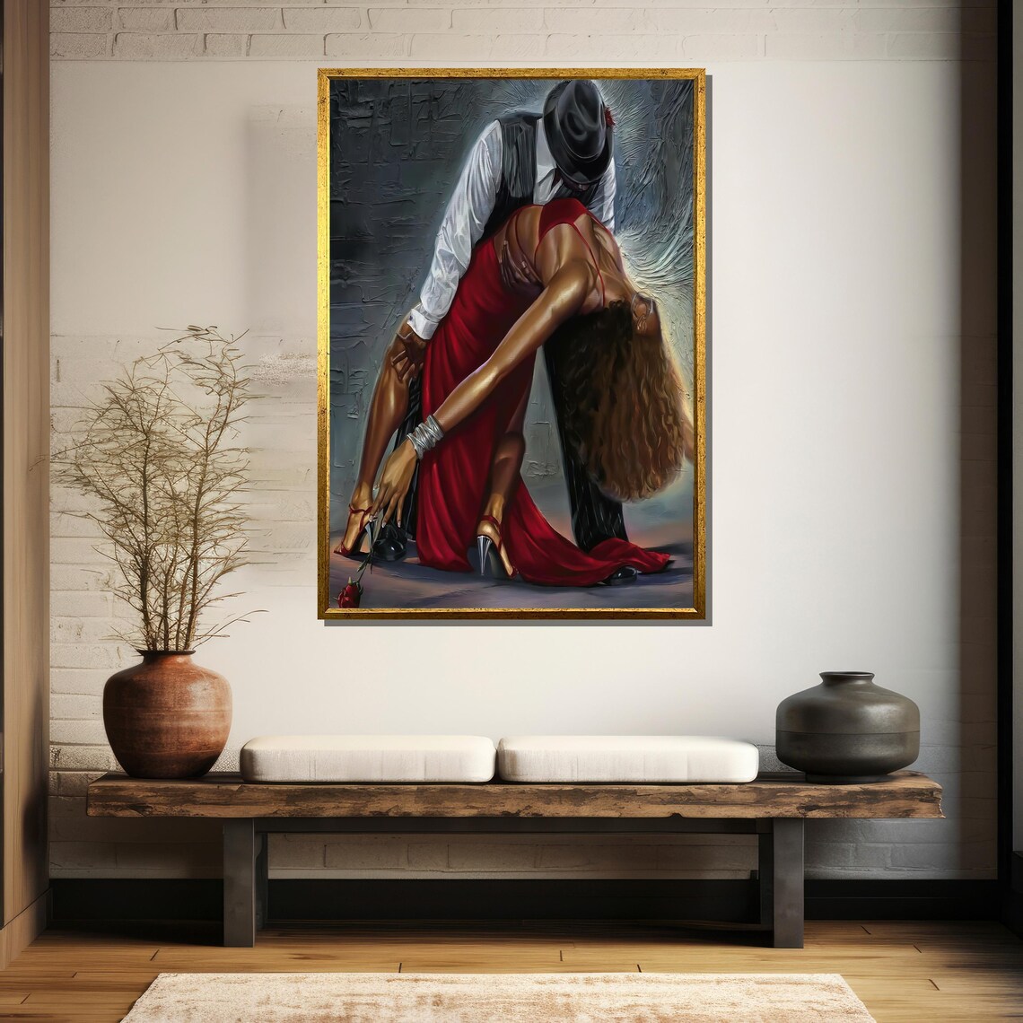 Passionate Dance Couple Dip With Woman In Flowing Red Gown Poster - Image 5