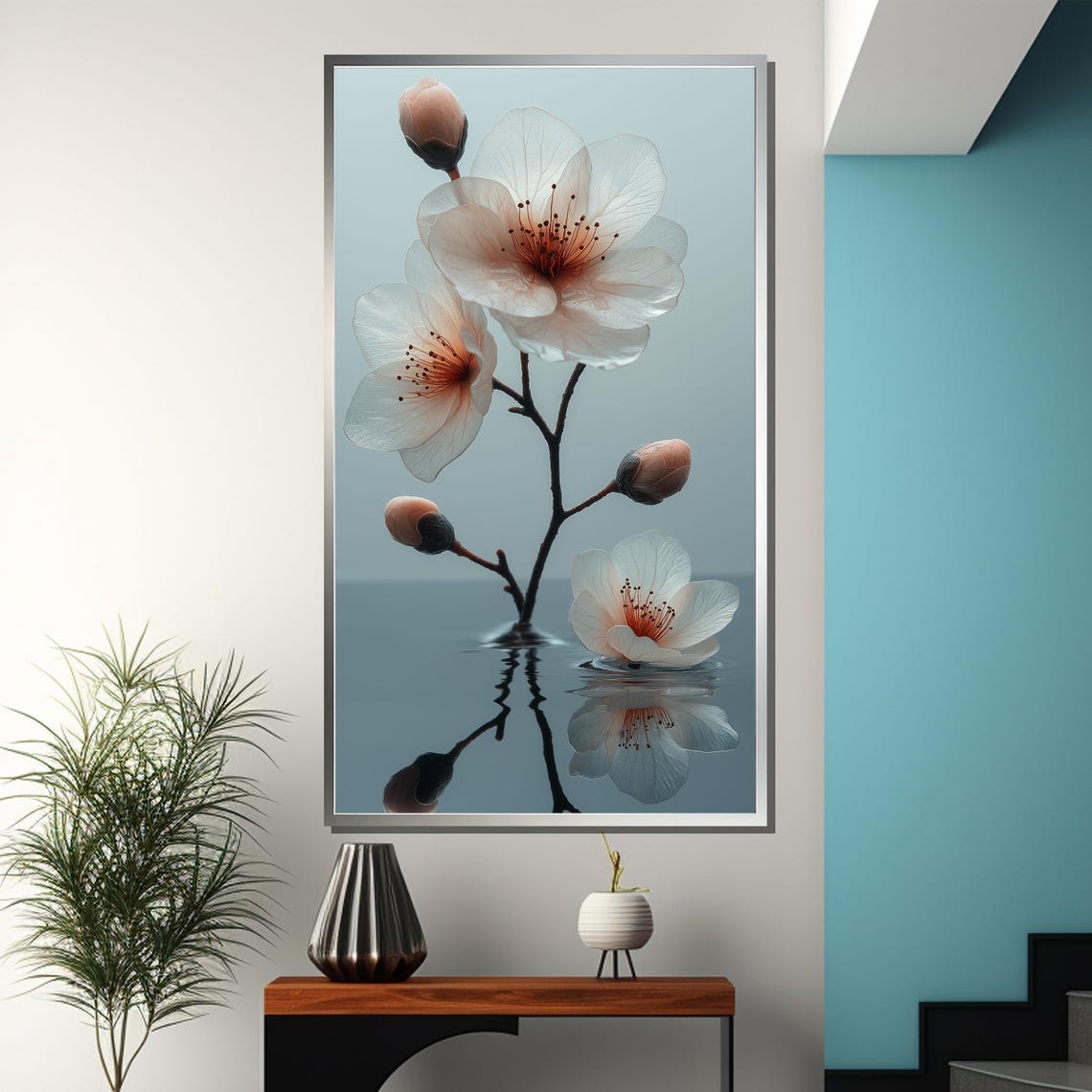 Translucent Blush Blossoms Reflected in Calm Water Floral Poster - Image 3