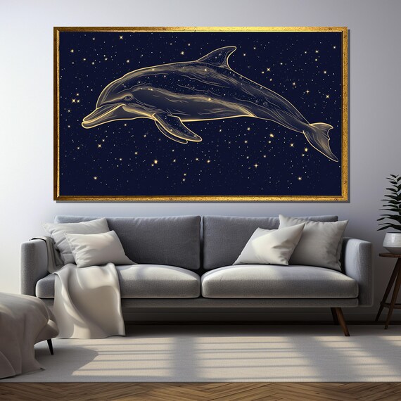 Golden Dolphin Constellation on a Starry Night Sky Art Poster