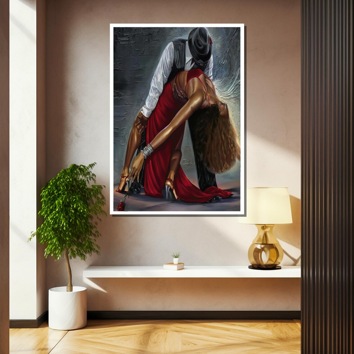 Passionate Dance Couple Dip With Woman In Flowing Red Gown Poster - Image 2
