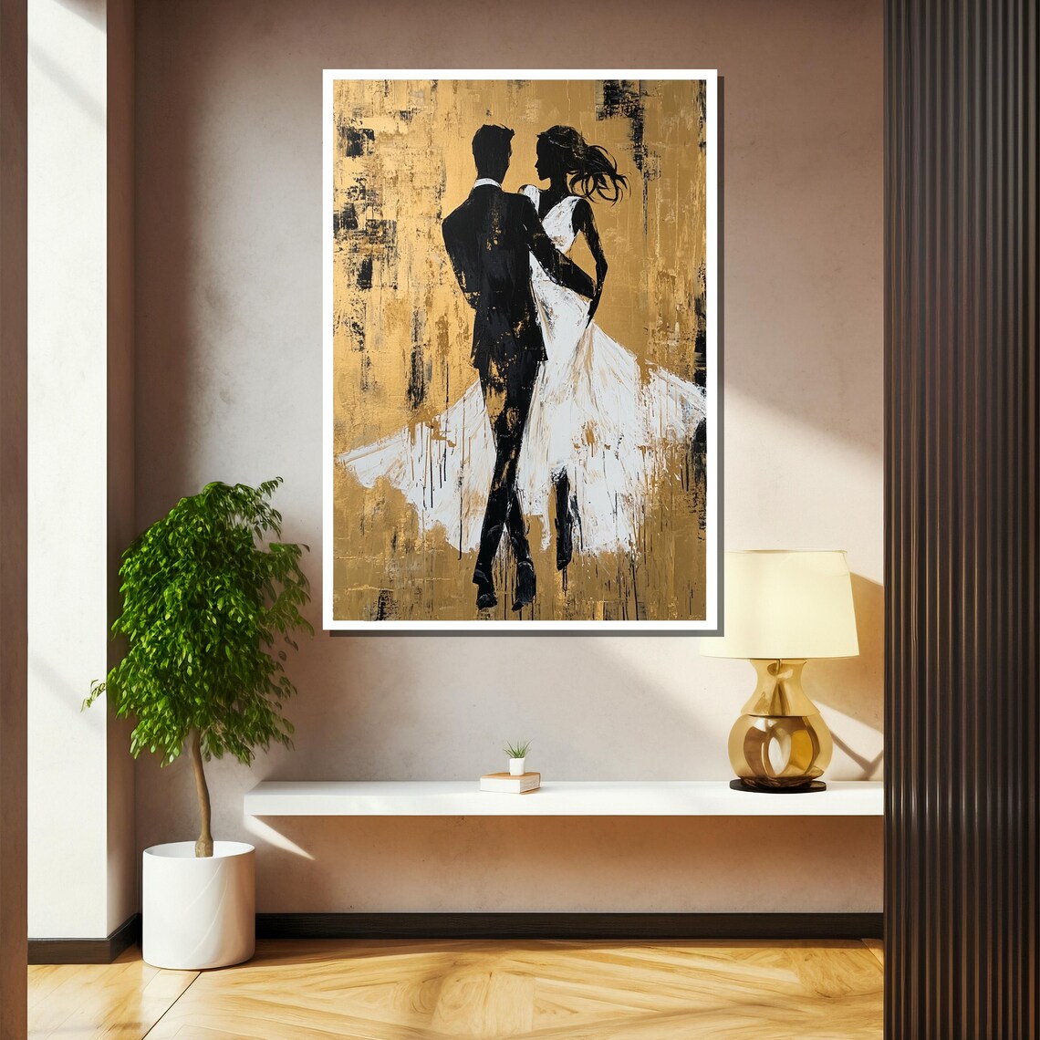 Golden Dancing Couple Silhouette Romantic Love Story Wall Poster - Image 2