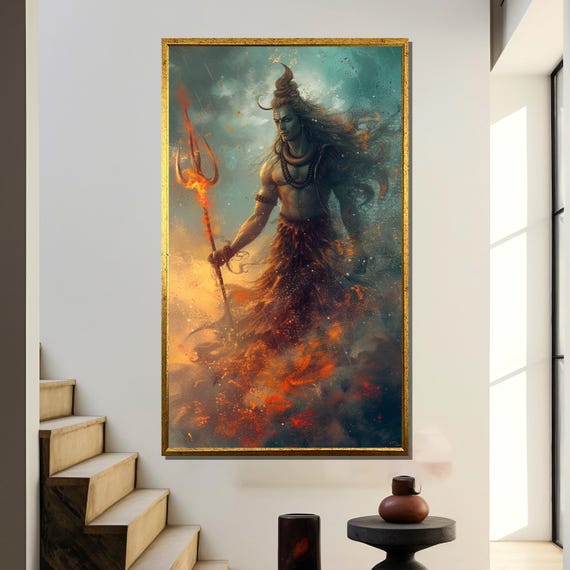 Majestic Lord Shiva With Trident Painting Divine Hindu Art Spiritual Wall Decor For Home Unique Gift For Meditation Devotion