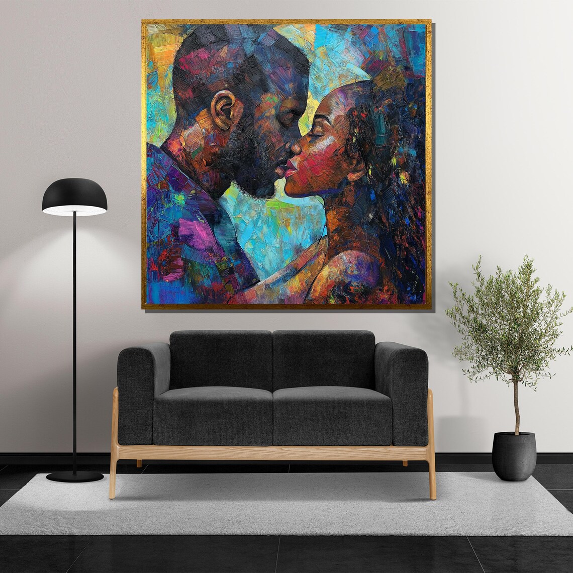 Colorful Impasto Lovers Sharing A Tender Kiss Painting Poster - Image 5