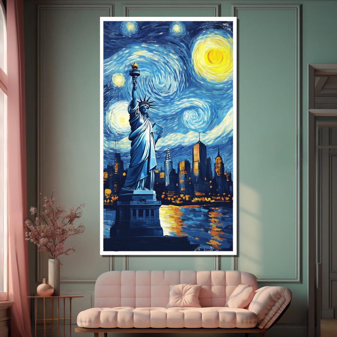 Statue Of Liberty Under Swirling Van Gogh Starry Night Poster - Image 2