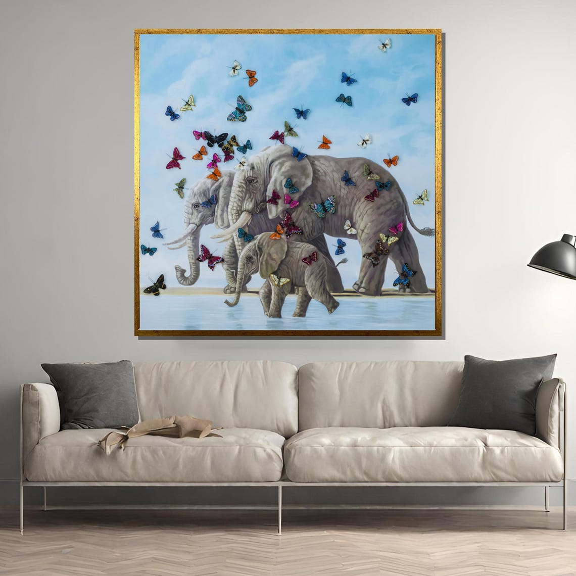 Elephants And Butterflies Painting Whimsical Wildlife Artwork Perfect Nature Inspired Gift For Animal Lovers And Home Decor