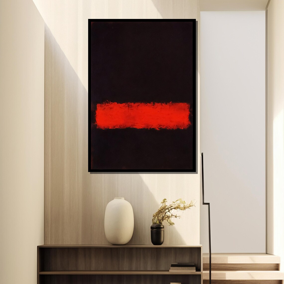 Stark Black With Glowing Red Band Abstract Color Field Poster - Image 4