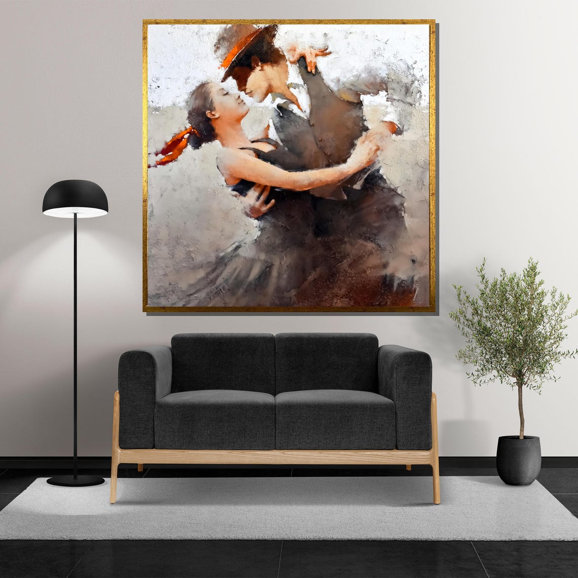 Passionate Tango Couple in Textured Embrace Dance Painting Poster - Image 5