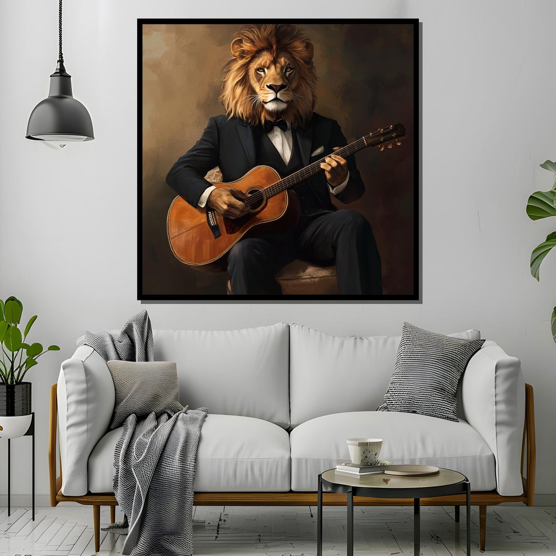 Dapper Lion in Tuxedo Playing Acoustic Guitar Gentleman Poster - Image 4