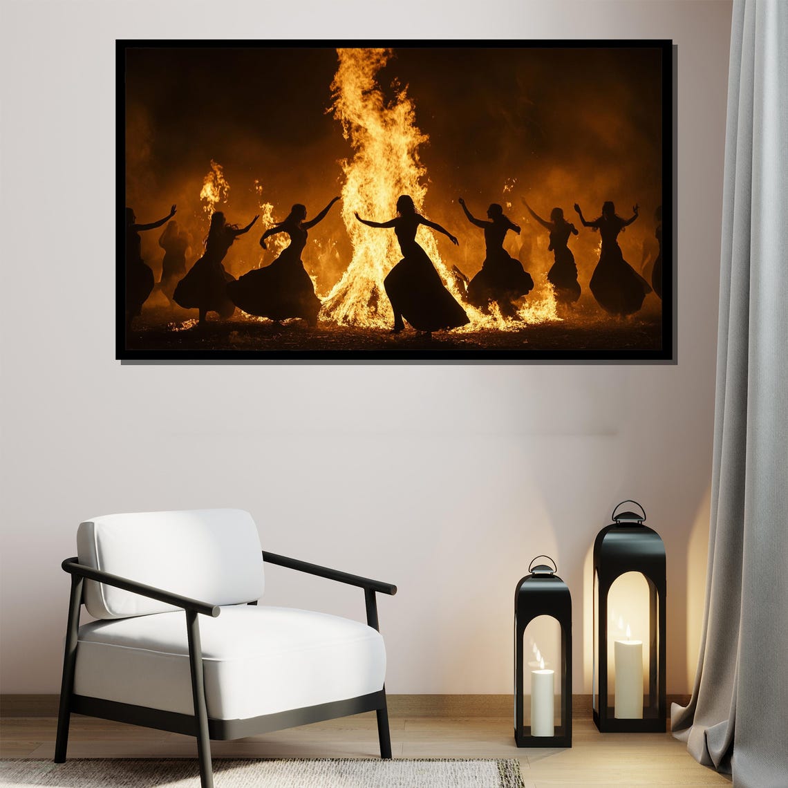 Enchanting Fire Dance Silhouettes Painting Unique Art Gift For Home Decor - Image 4