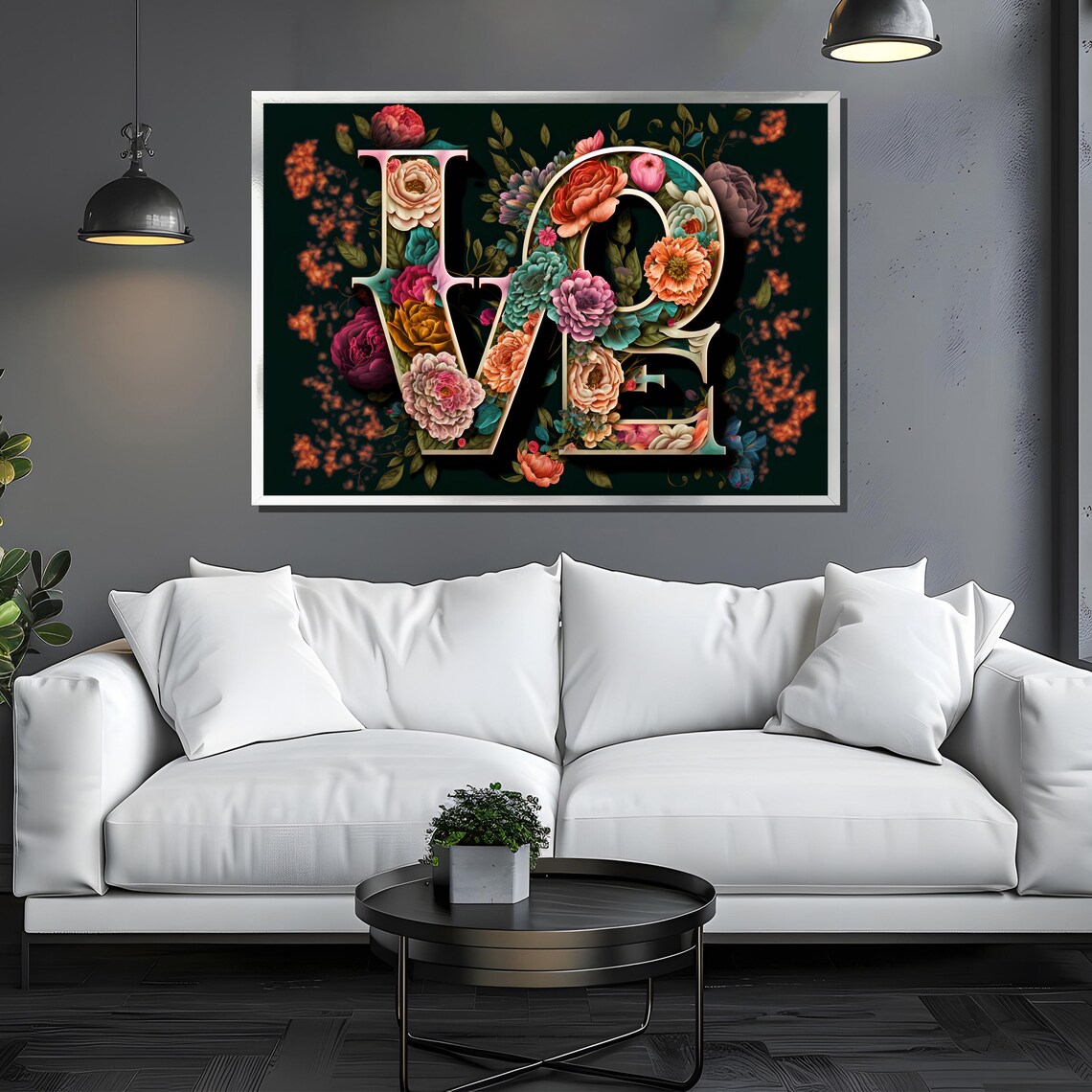 LOVE Letters Filled With Colorful 3D Flowers Dark Botanical Art Poster - Image 3