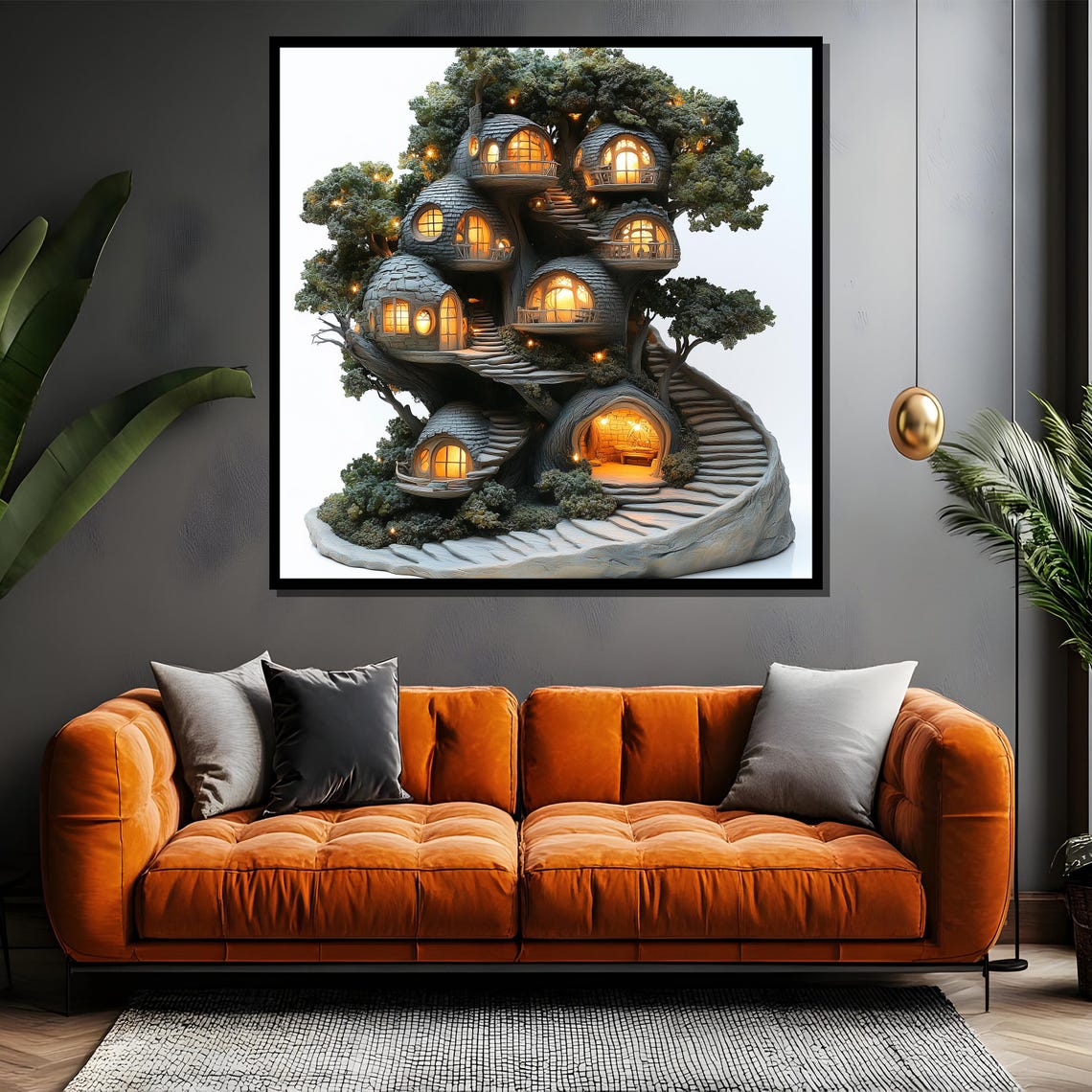 Magical Glowing Treehouse Village Enchanted Fantasy Art Poster - Image 4