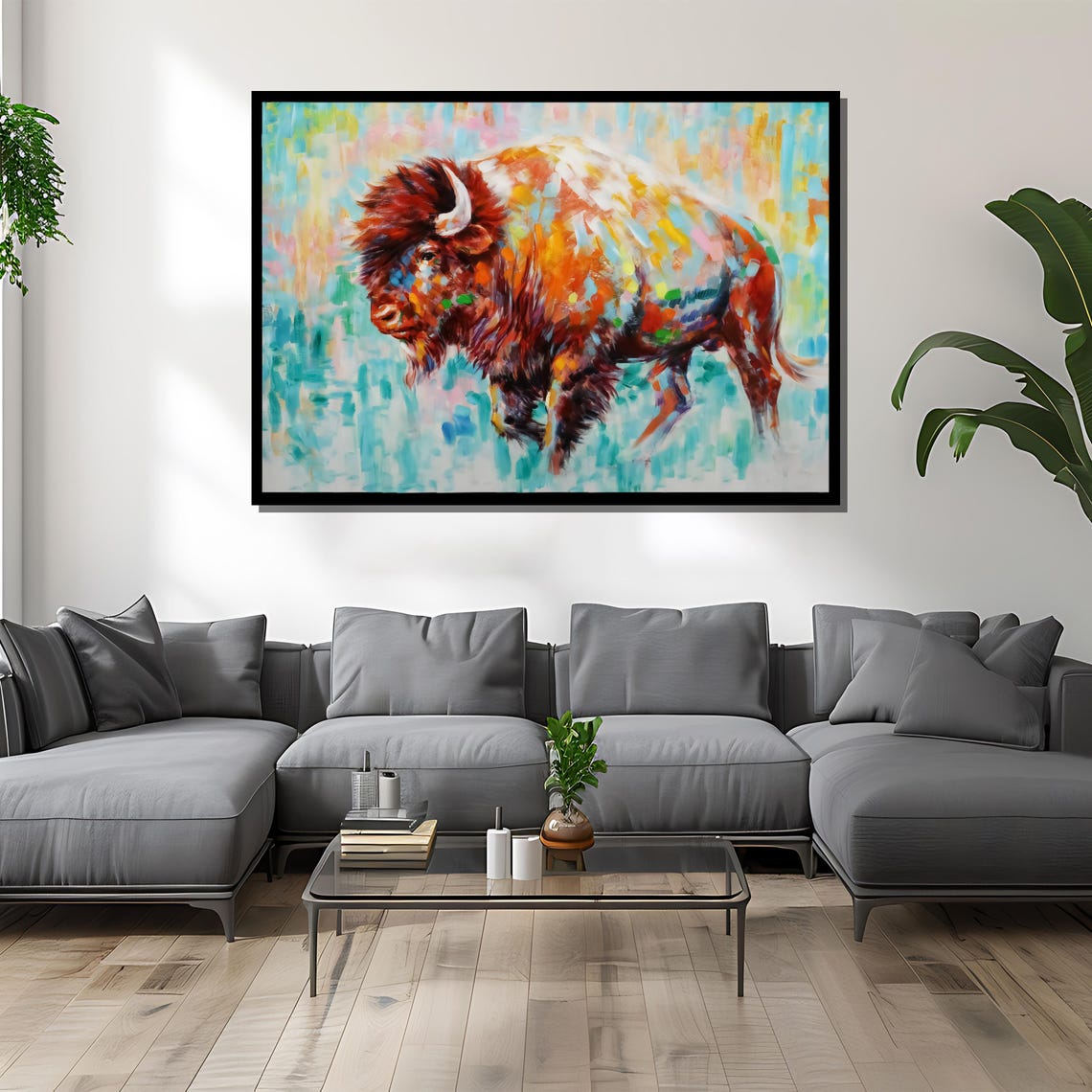 Colorful Bison In Vibrant Impasto Brushstrokes Wildlife Art Poster - Image 4