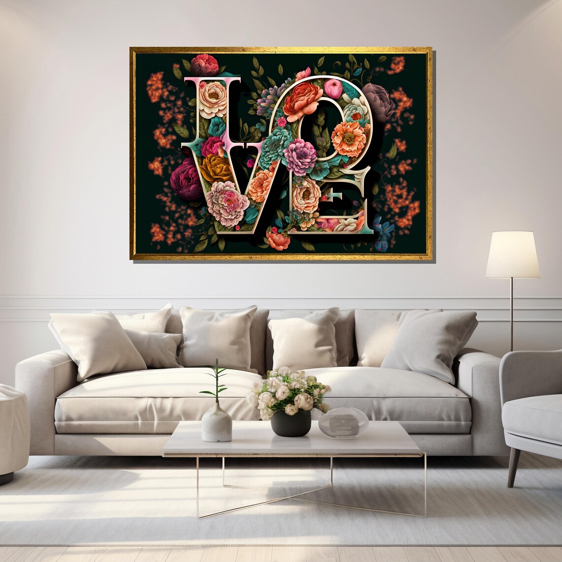 LOVE Letters Filled With Colorful 3D Flowers Dark Botanical Art Poster - Image 5