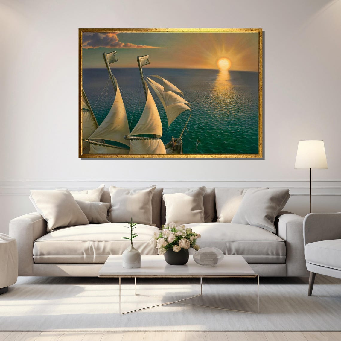 Surreal Ship With Key Masts At Sunset Painting Unique Nautical Art Gift For Surrealism Lovers Perfect For Wall Dcor - Image 5