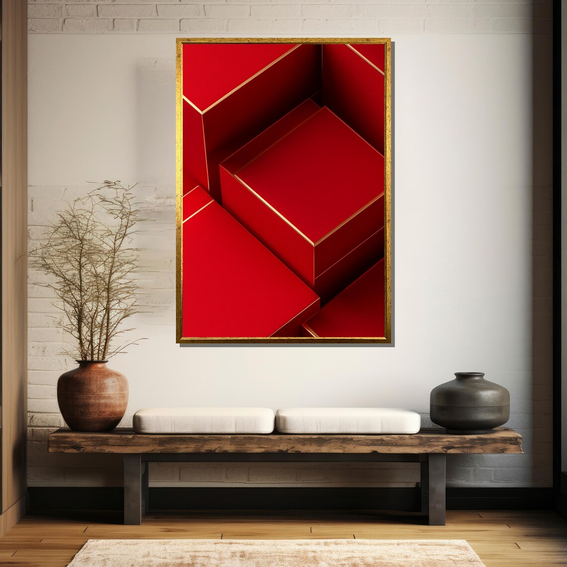 Luxury Red And Gold Wall Art Elegant Geometric Design Modern Minimalist Bold Abstract Decor Gift For Art Lovers - Image 5