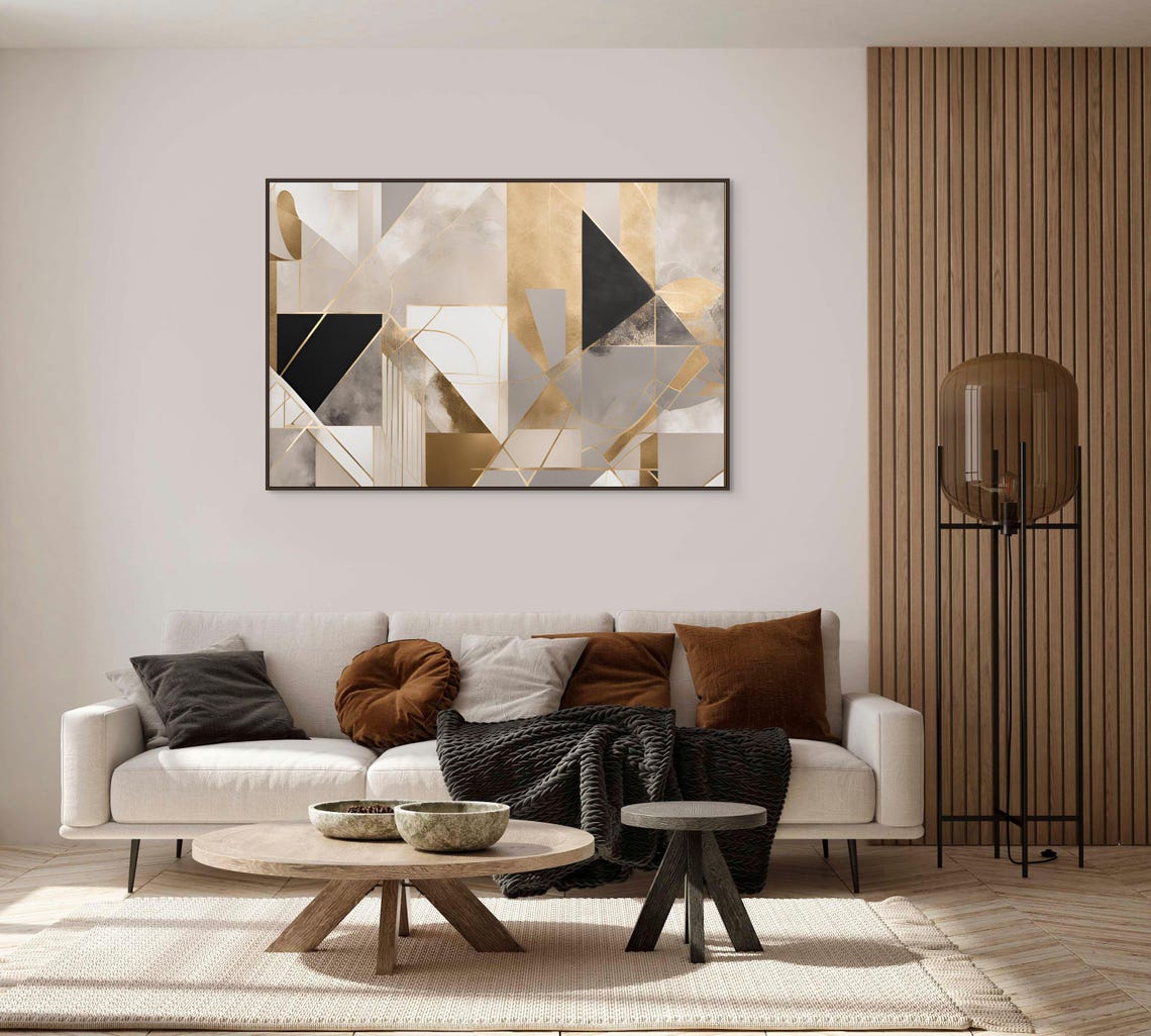 Abstract Geometric Marble Gold White Black Triangle Modern Poster - Image 3